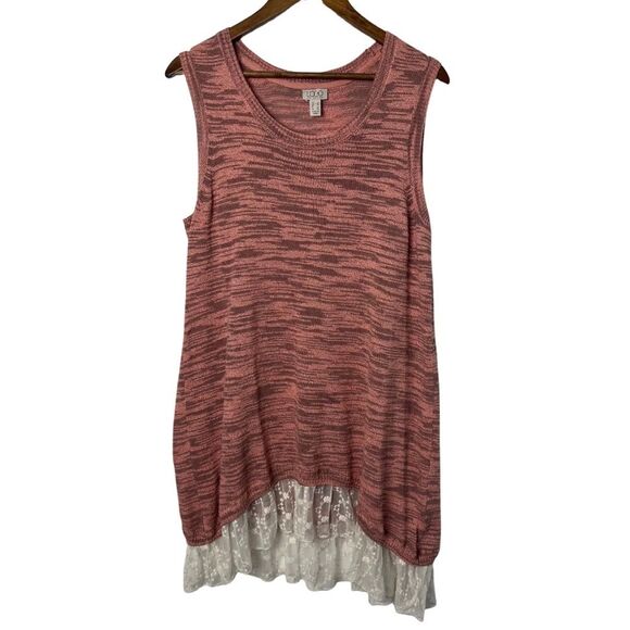 LOGO by Lori Goldstein Space Dye Sweater Tank w/ Lace Hem Women's Size Large - Picture 1 of 8